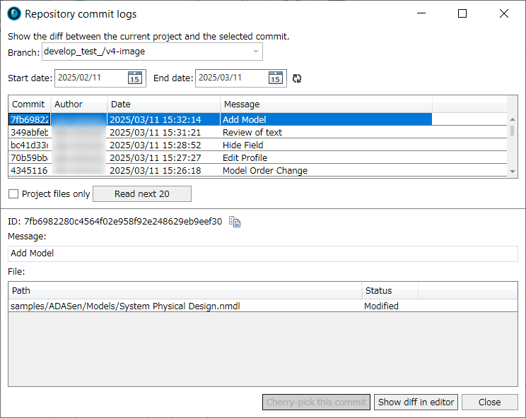 Commit History Dialog 1