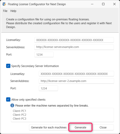 Create a single license setting file
