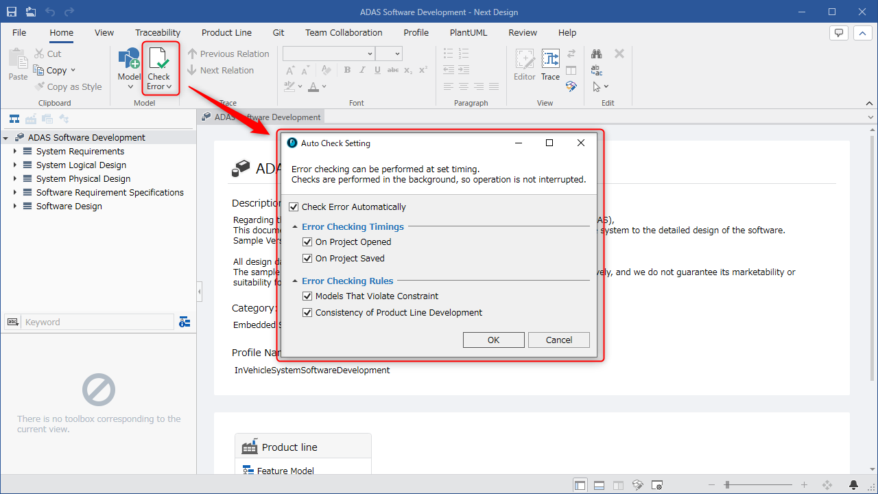 Error check settings