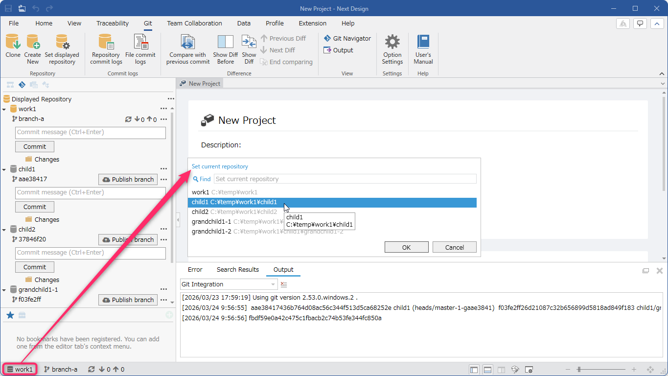 Switching the Current Repository from the Status Bar