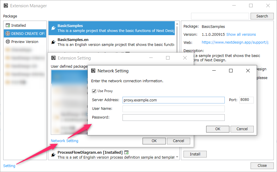 Proxy settings in extension management