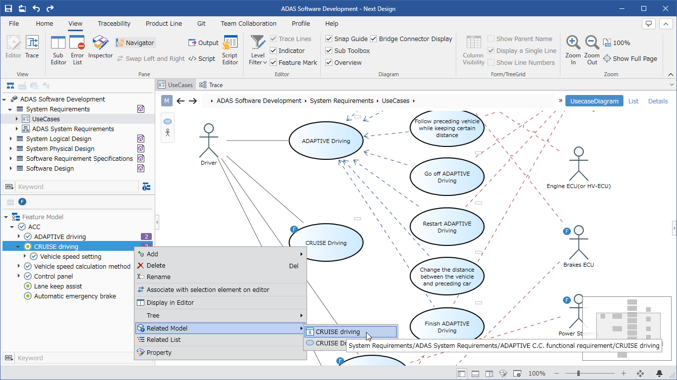 Select related model from context menu