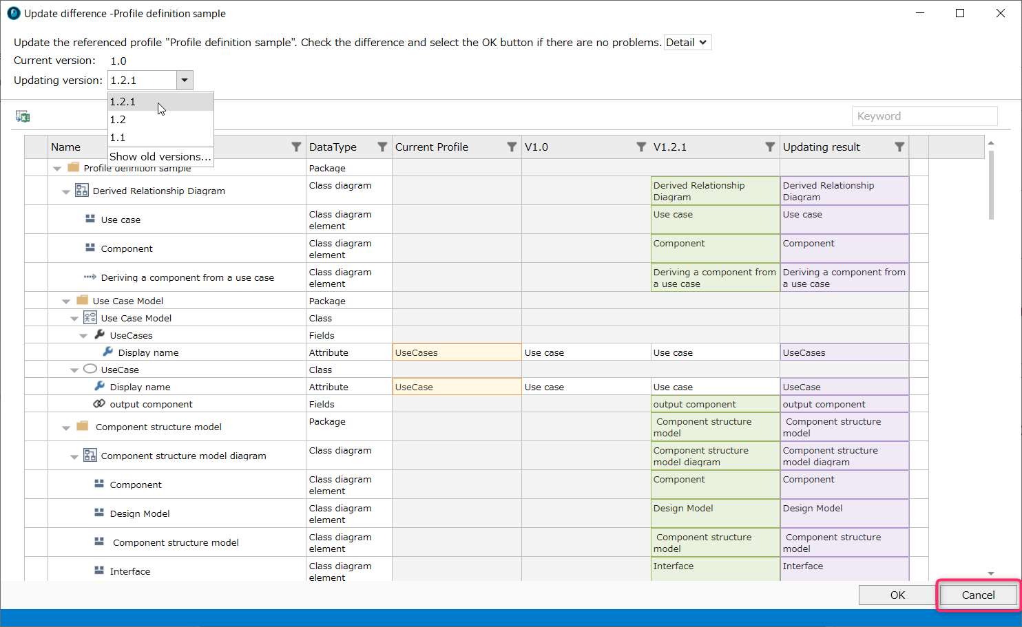 Check the difference of the updated reference profile