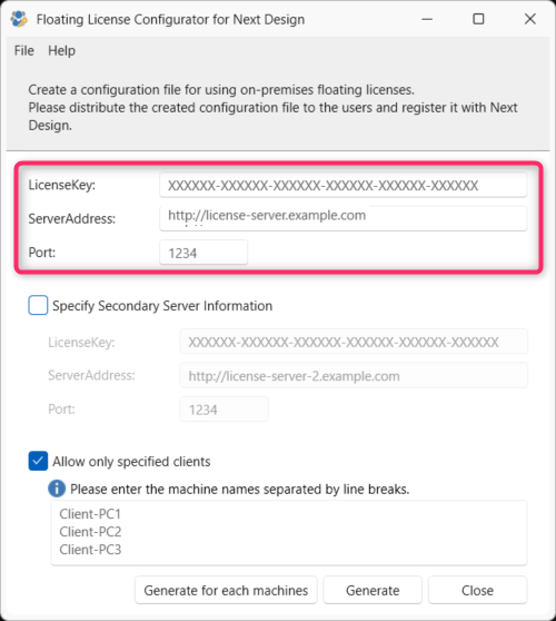 Create license configuration file