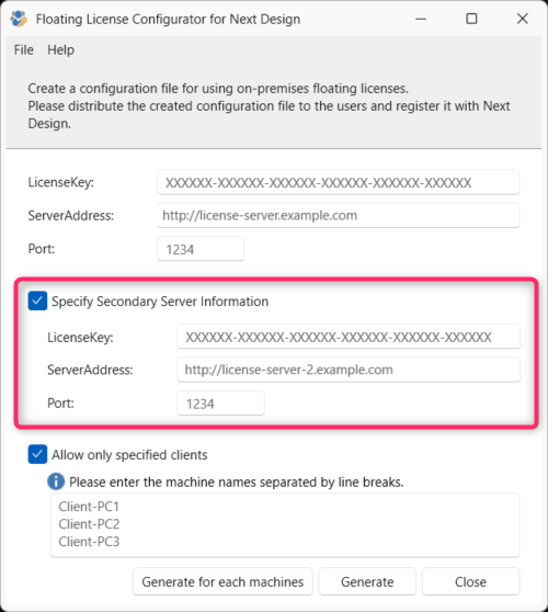 Specify secondary server