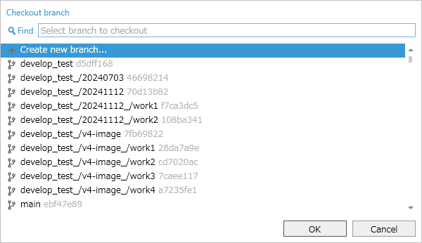 Switch destination branch selection finder popup