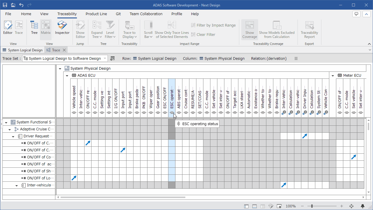 Directly edit trace information in matrix format