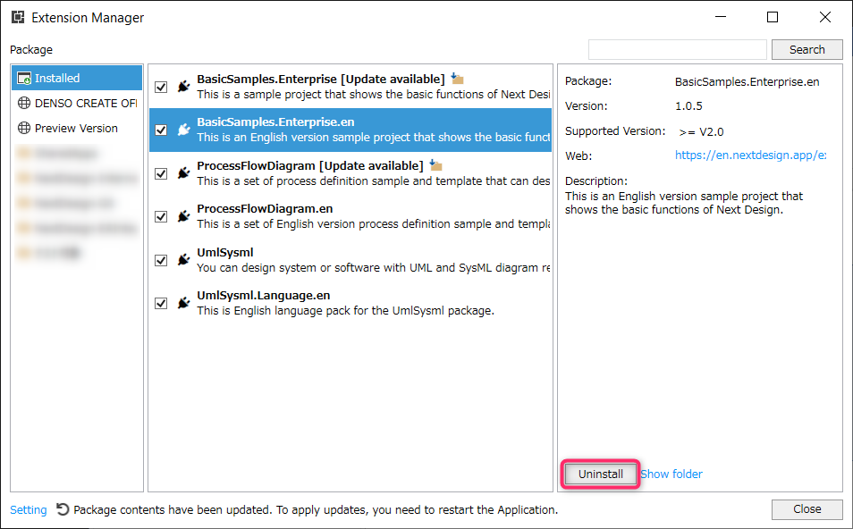 Uninstall extension