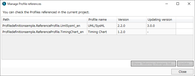 Profile Reference Management Dialog